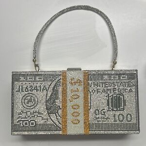 Crystal Embellished Silver and Gold Clutch